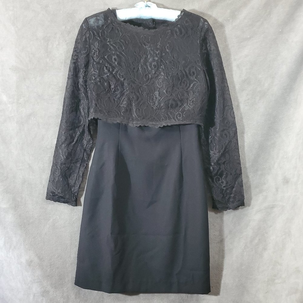 Sleeveless Fitted Tank Dress with Lace Cover Top Black 2P
